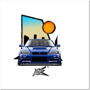 nissan skyline gtr r34 blue Posters and Art